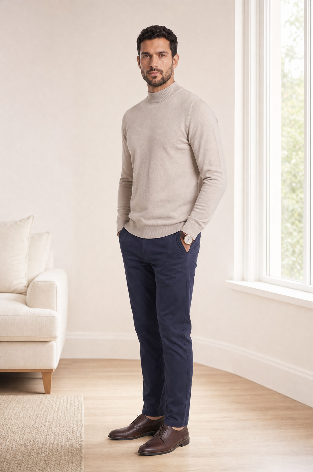Hendrix men's cotton mock neck jumper, view 5