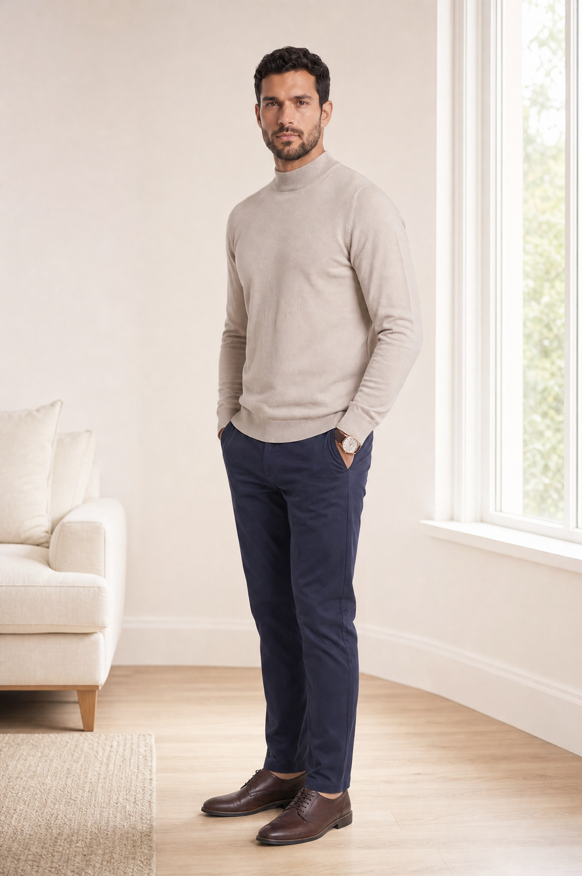 Hendrix men's cotton mock neck jumper, view 5