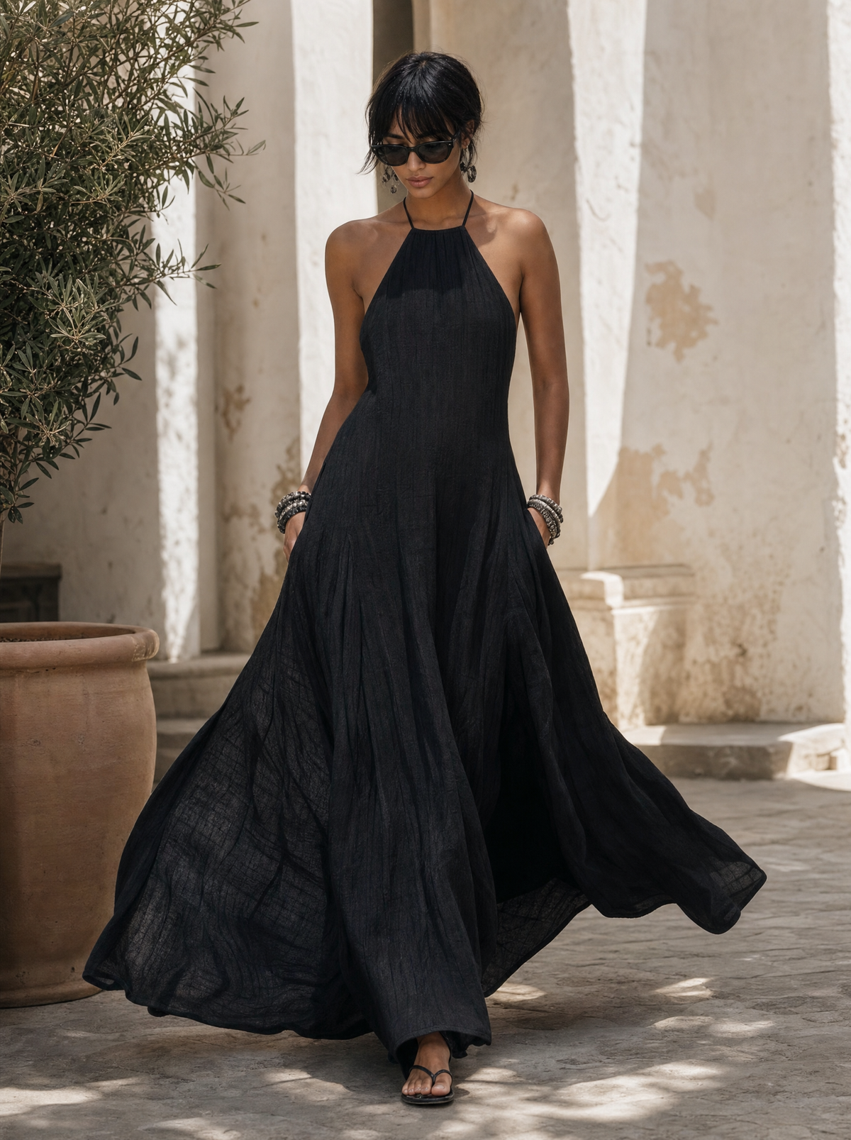 Isla women's linen blend halter maxi dress