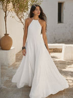 Isla women's linen blend halter maxi dress, view 6