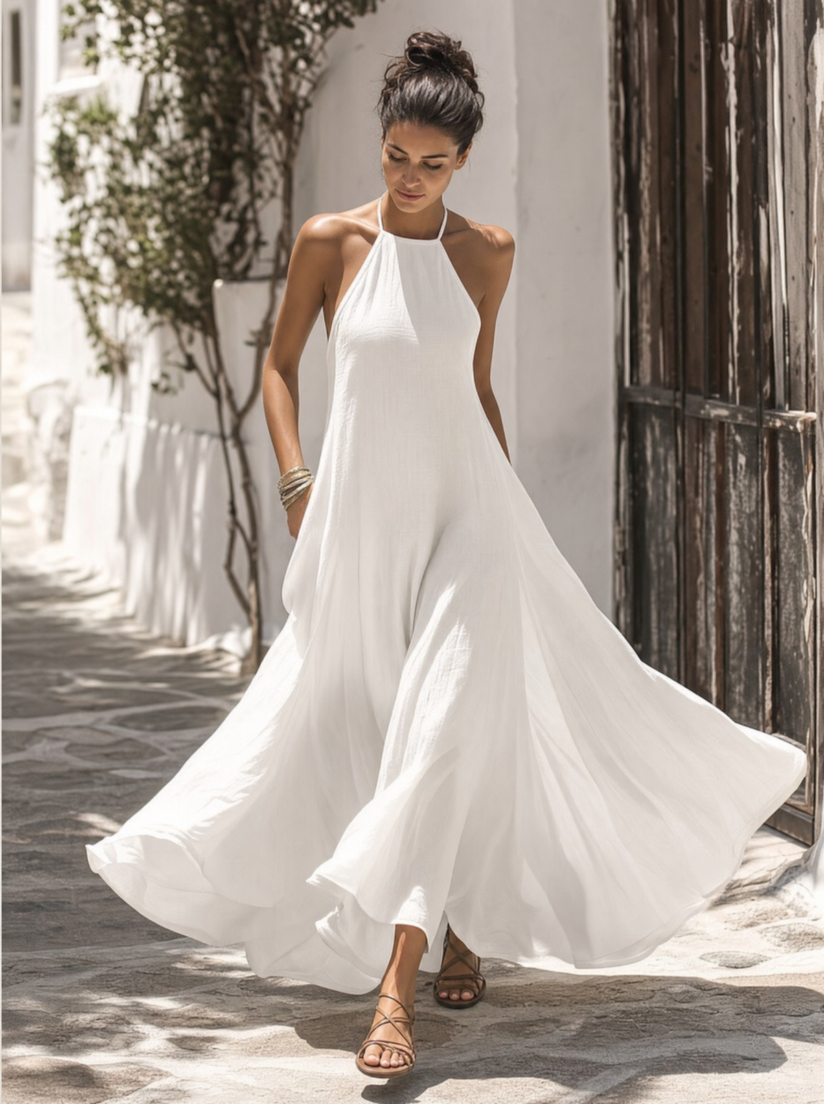 Isla women's linen blend halter maxi dress, view 7