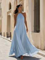 Isla women's linen blend halter maxi dress, view 9