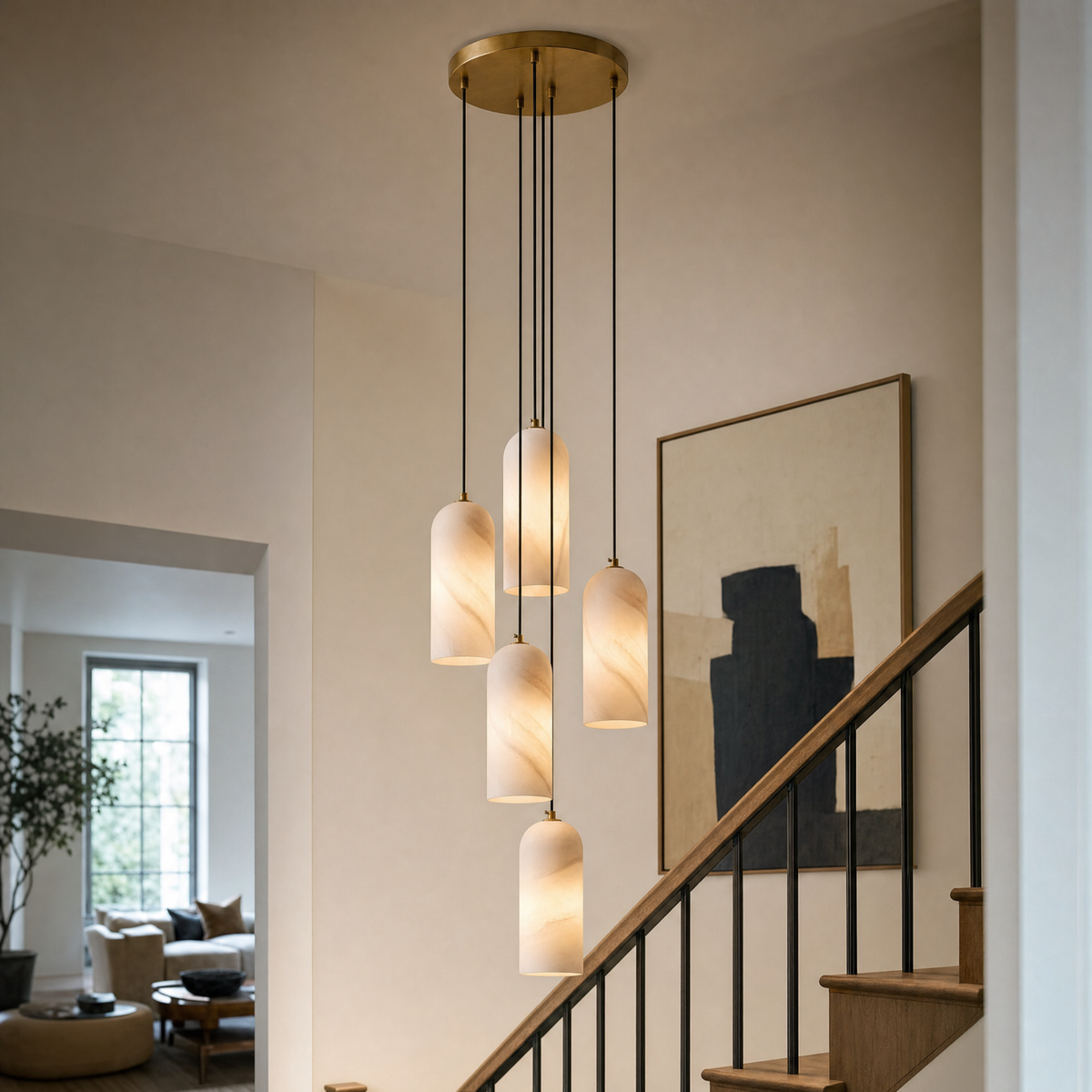 Solene Alabaster Globe Pendant Light, view 8