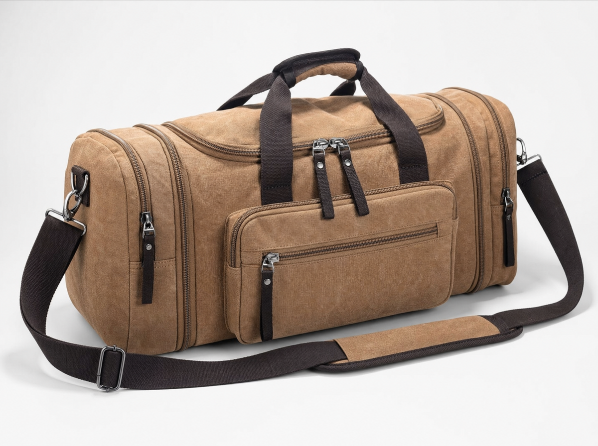 Voyager Expandable Canvas Duffle Bag in Brown