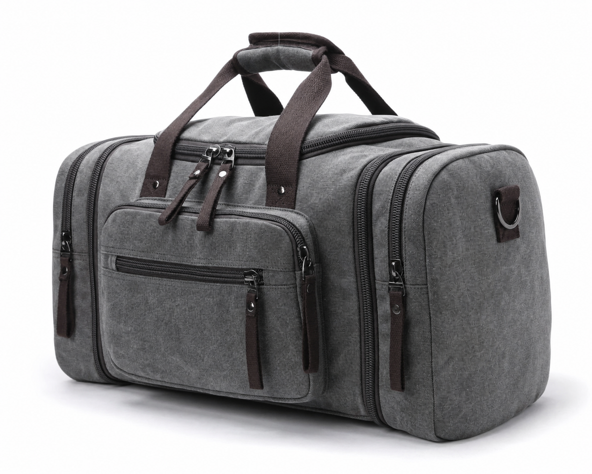Voyager Expandable Canvas Duffle Bag in Grey