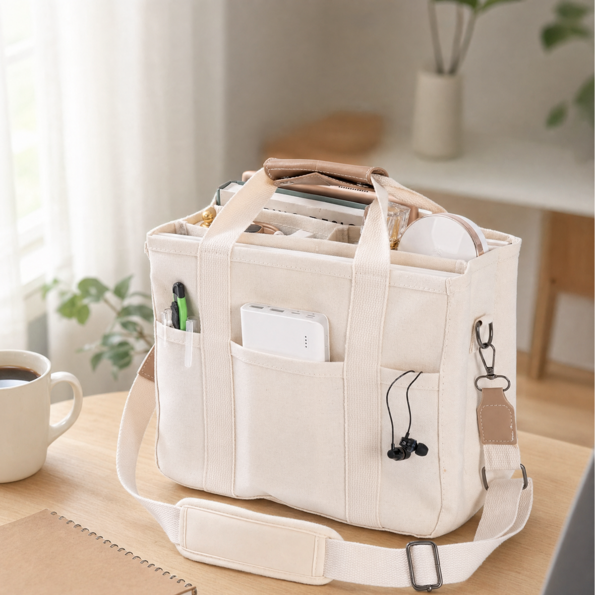 Wren Canvas Tote Bag with Multiple Pockets