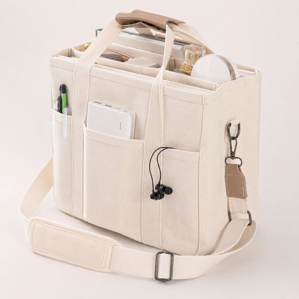 Wren Canvas Tote Bag with Multiple Pockets, view 3