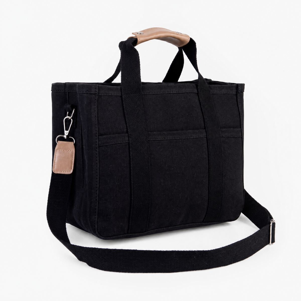 Wren Canvas Tote Bag with Multiple Pockets in Black