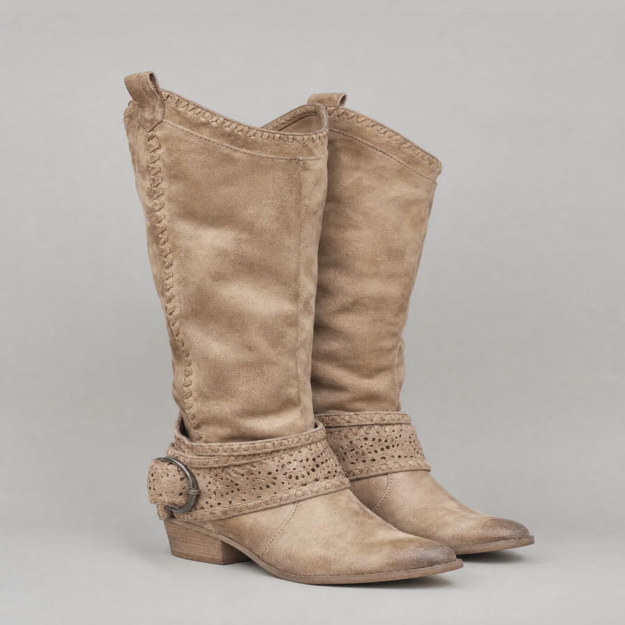 Dakota women's faux leather cowboy boots in Light Khaki