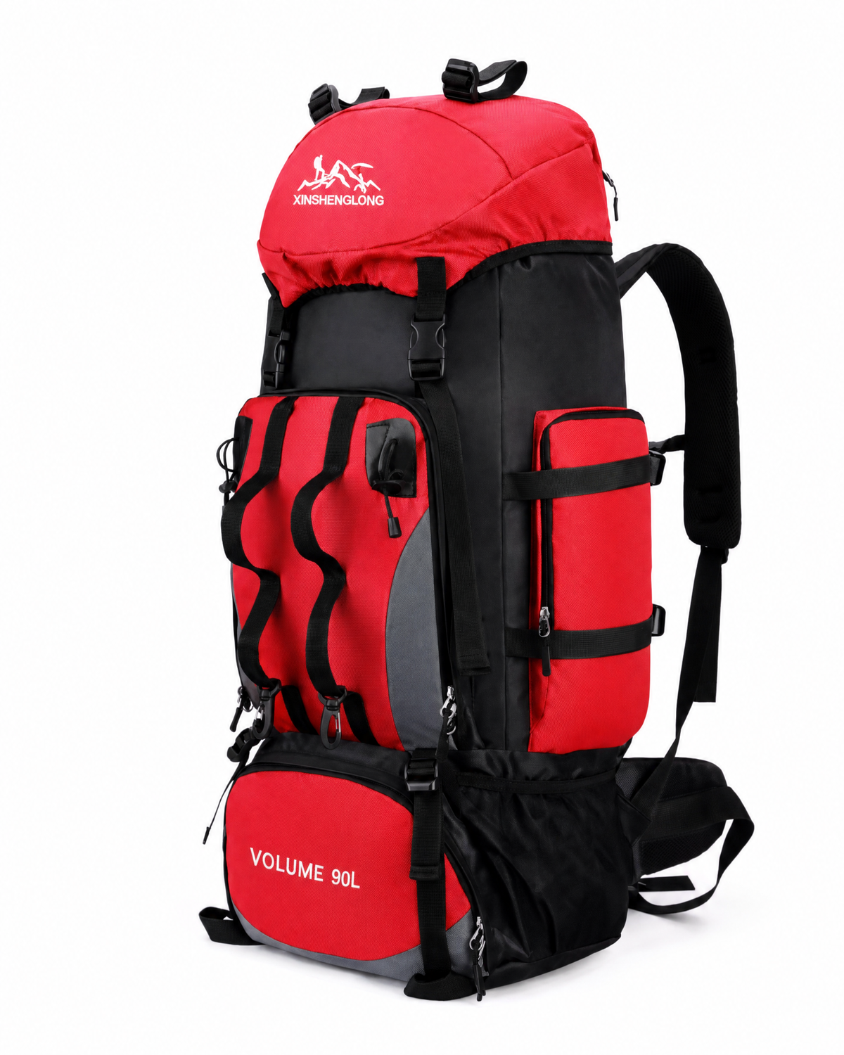 Explorer 90L Water-Resistant Hiking Backpack in Red