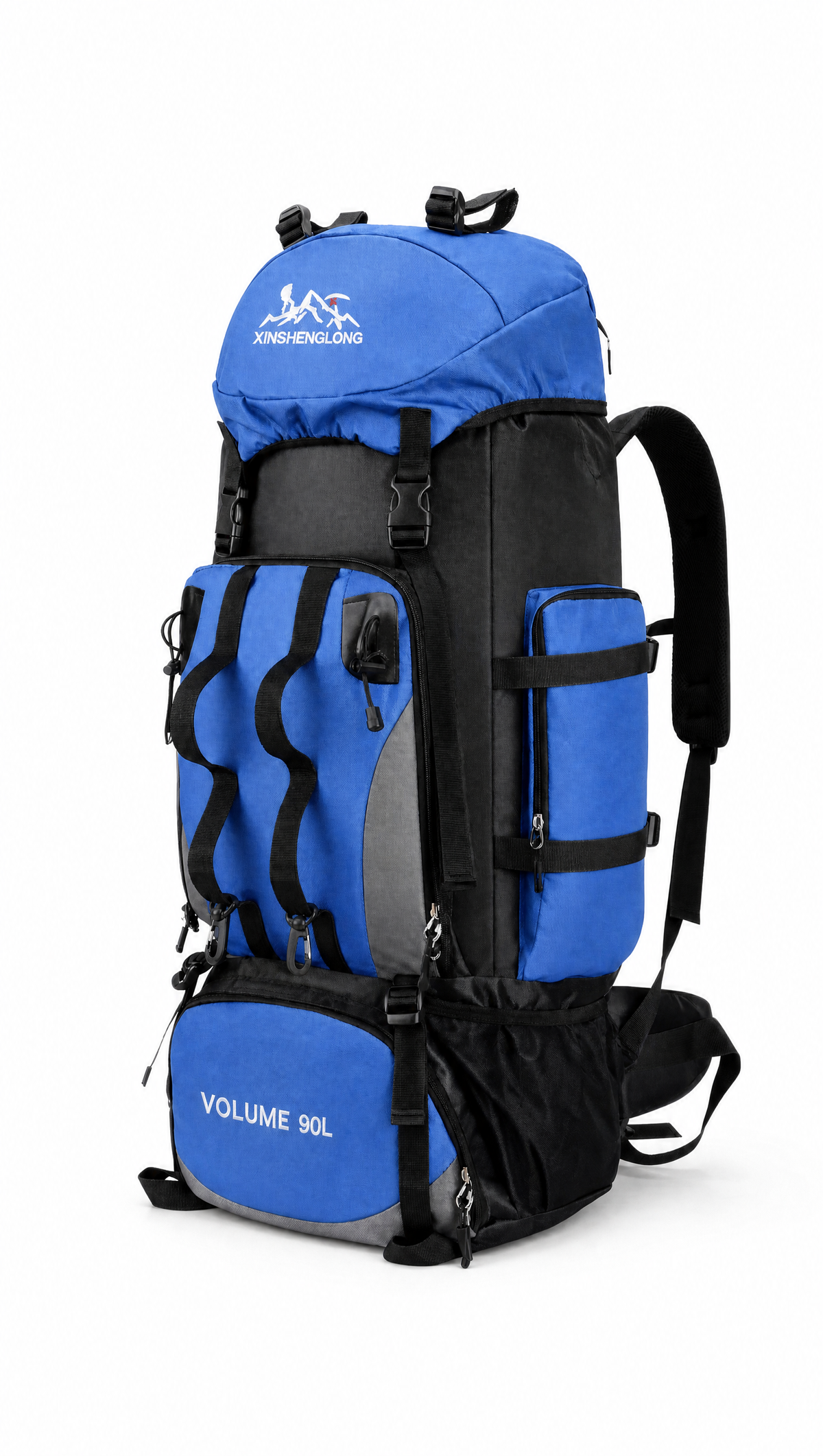 Explorer 90L Water-Resistant Hiking Backpack in Blue