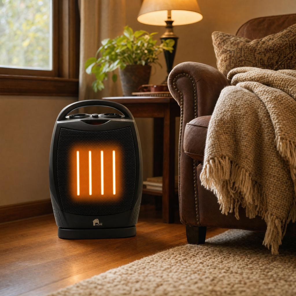 Solace Compact Electric Heater with Quiet Oscillating Fan & Thermostat