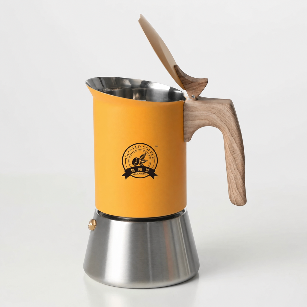Amberbrew Moka Pot Coffee Maker with Wooden Handle, view 4