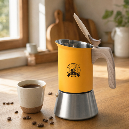 Amberbrew Moka Pot Coffee Maker with Wooden Handle, view 2