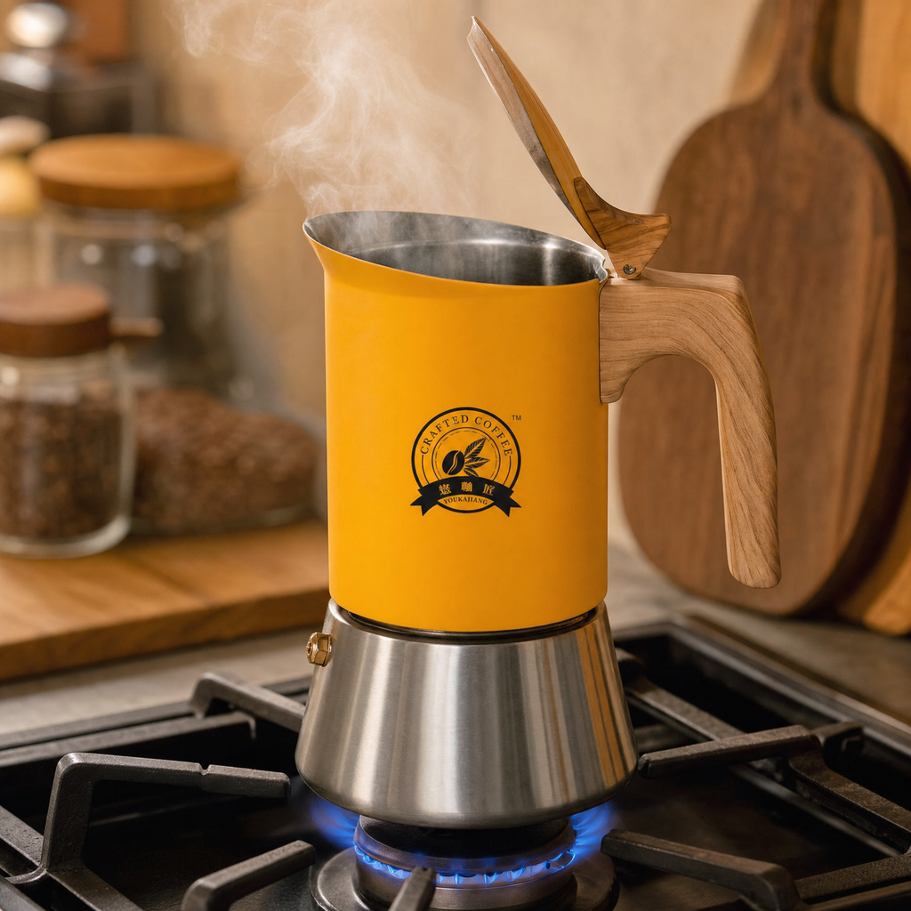 Amberbrew Moka Pot Coffee Maker with Wooden Handle