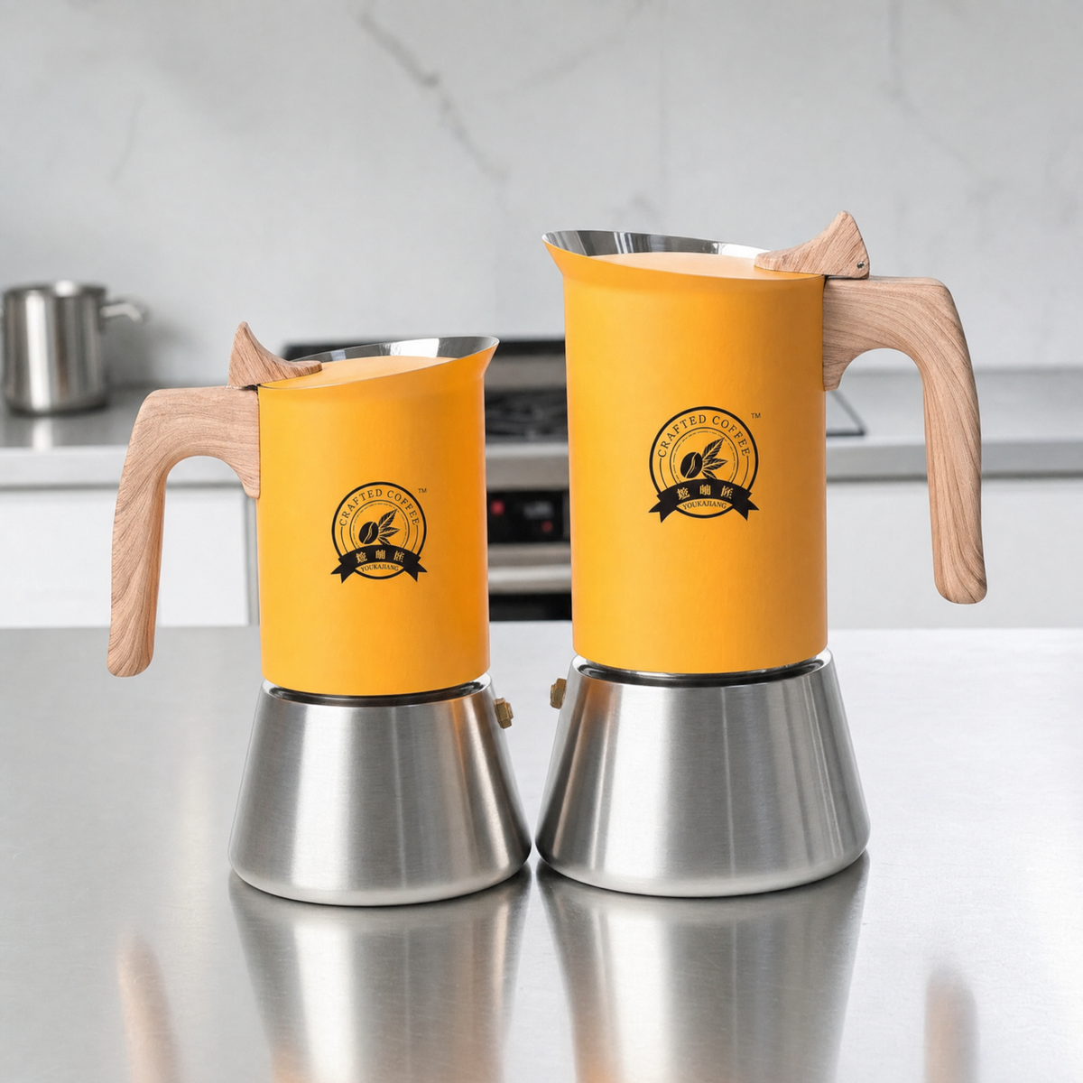Amberbrew Moka Pot Coffee Maker with Wooden Handle, view 6