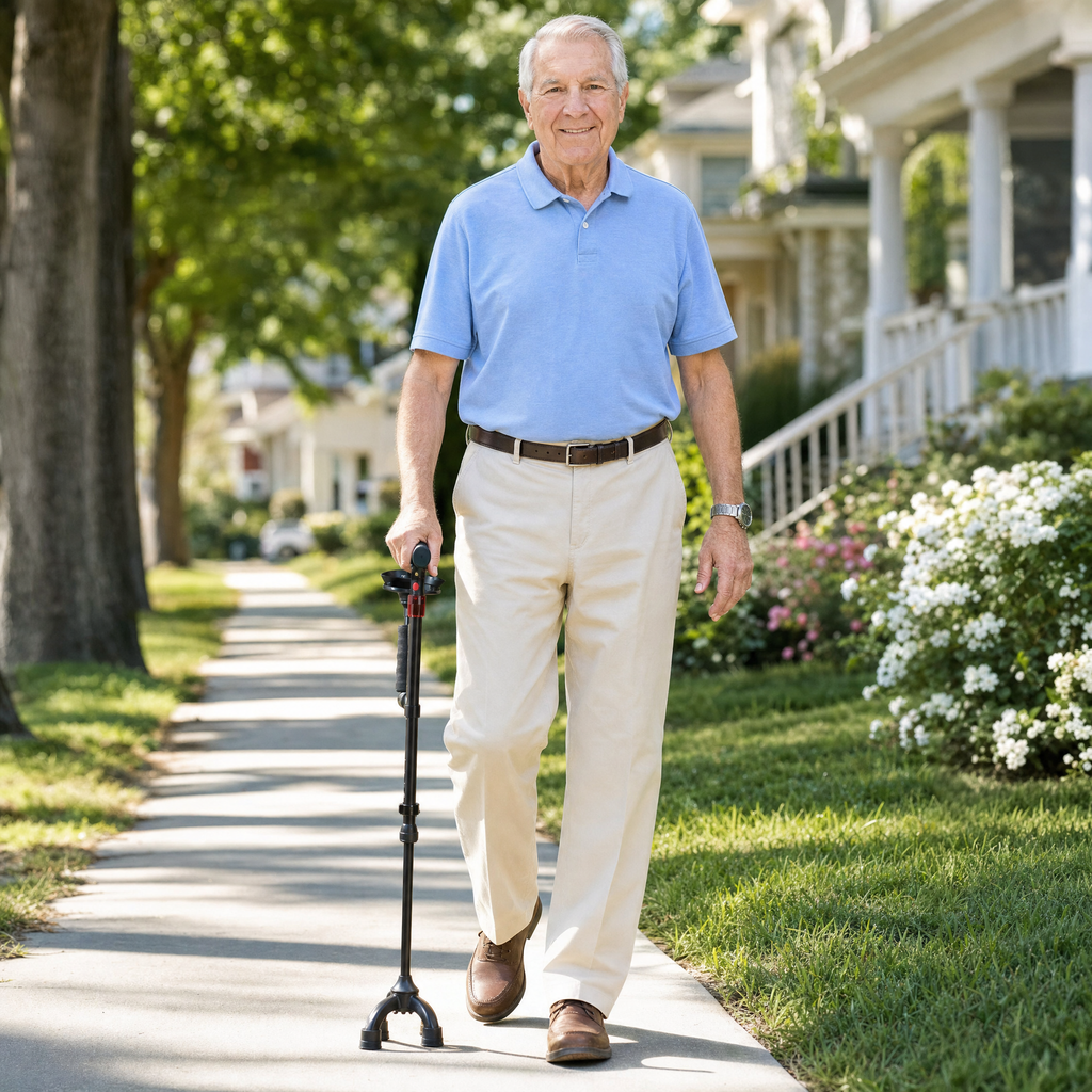 Steadygrip Adjustable Walking Cane with LED Light & Alarm Function