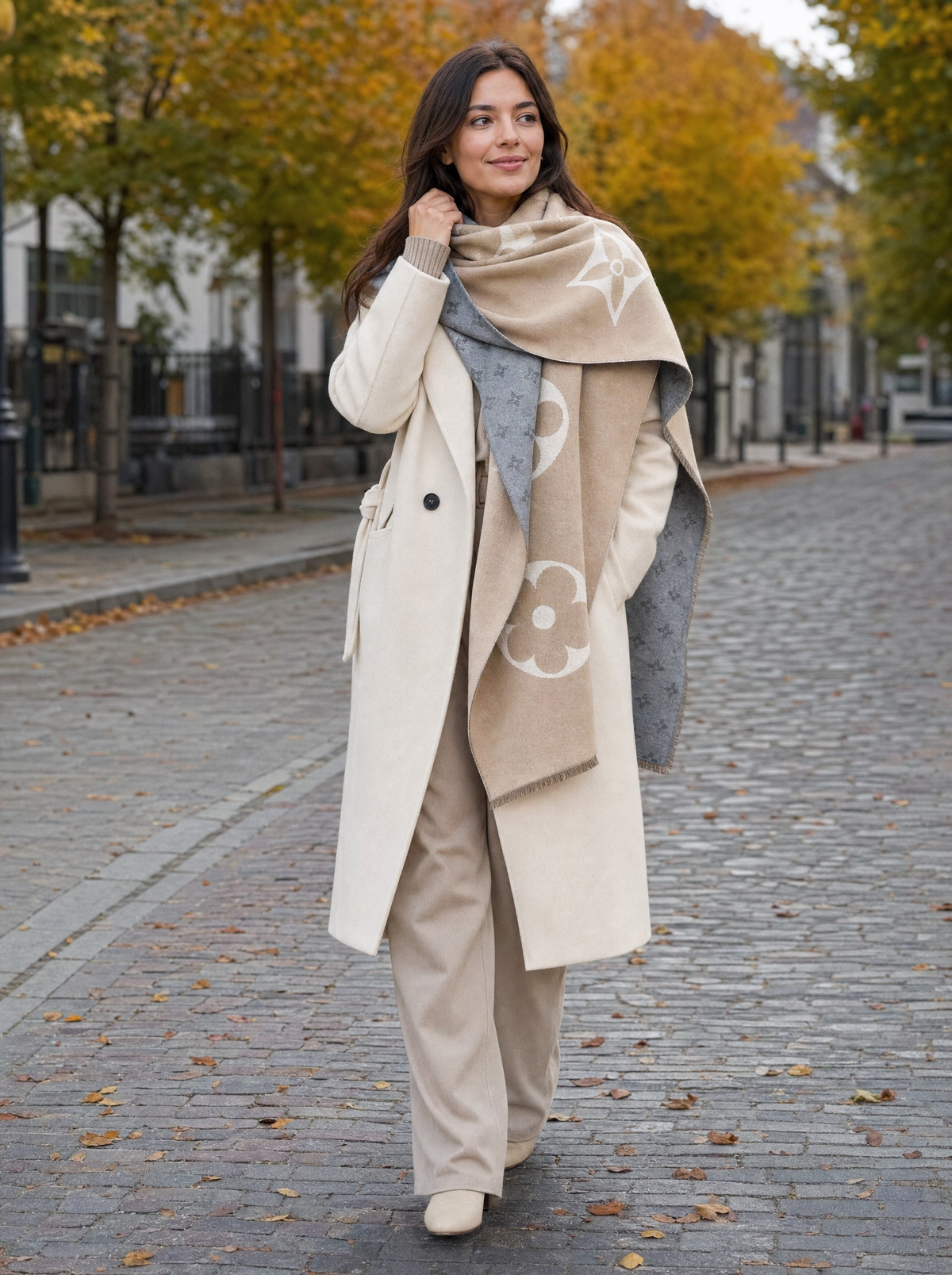 Cassiavale Elegant Faux Cashmere Winter Scarf with Geometric Jacquard Design