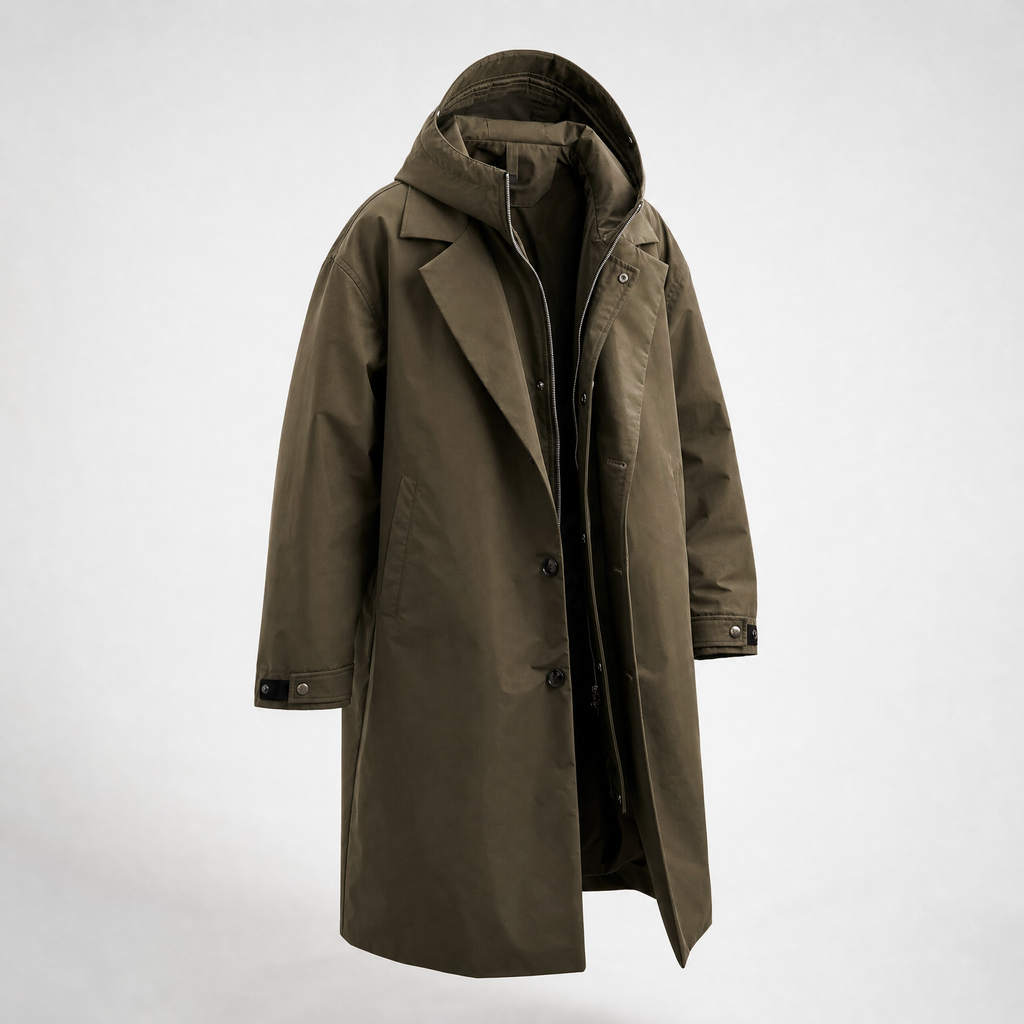 Northgale Men's Water-Resistant Trench Coat with Adjustable Hood in Green