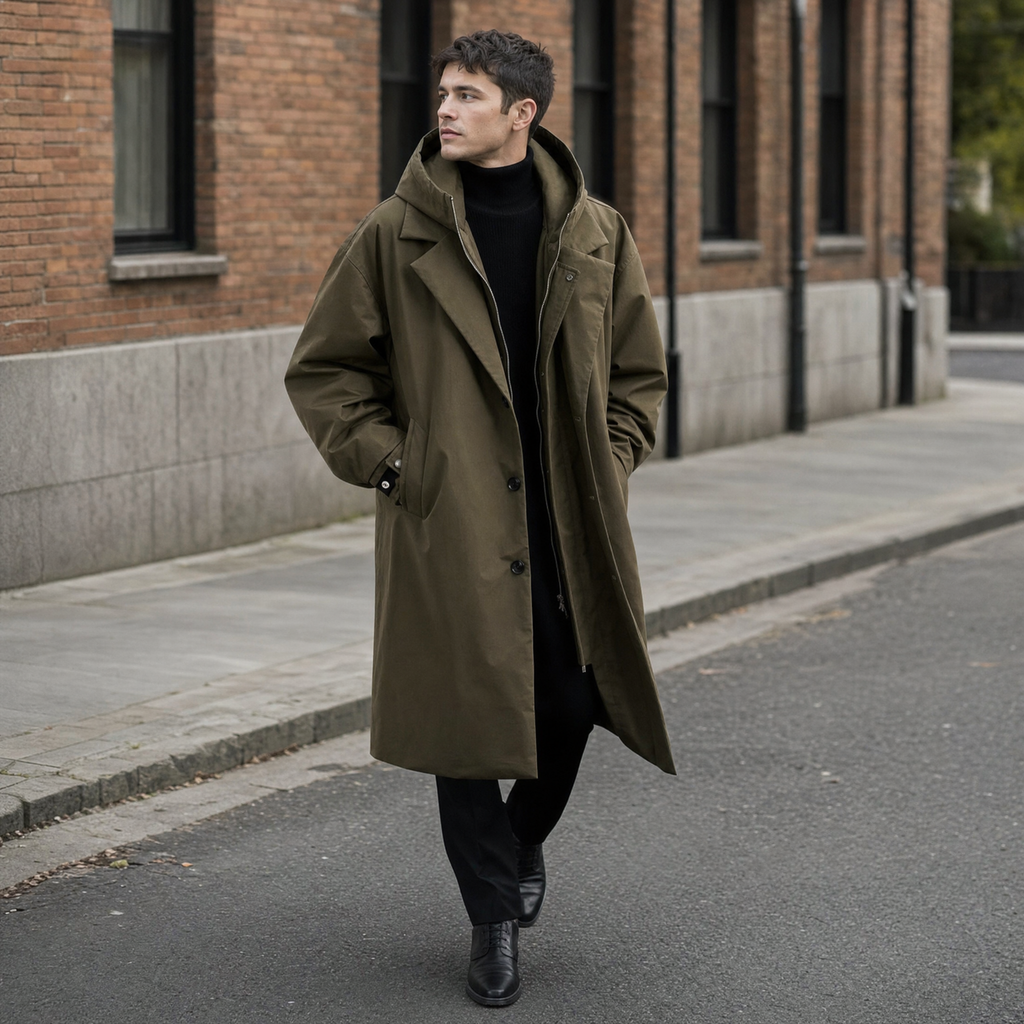 Northgale Men's Water-Resistant Trench Coat with Adjustable Hood