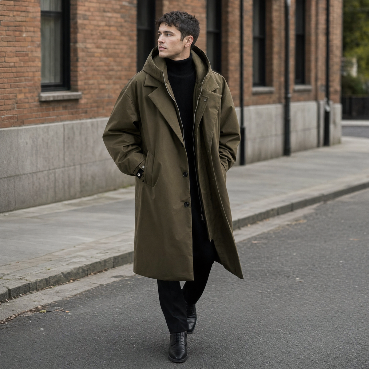 Northgale Men's Water-Resistant Trench Coat with Adjustable Hood