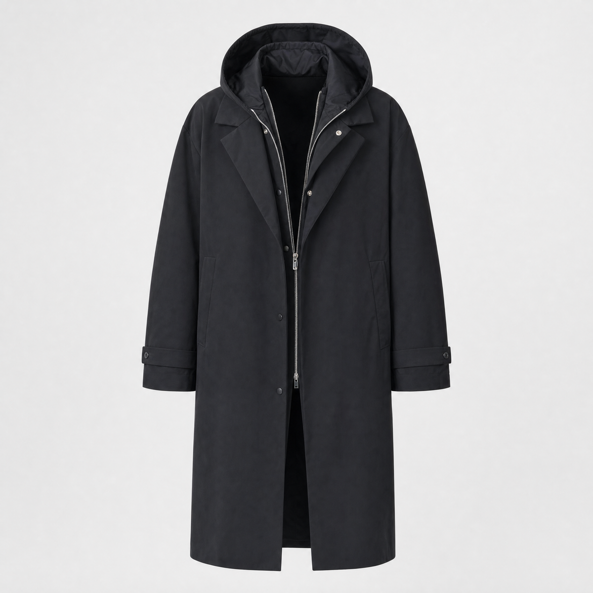 Northgale Men's Water-Resistant Trench Coat with Adjustable Hood in Black