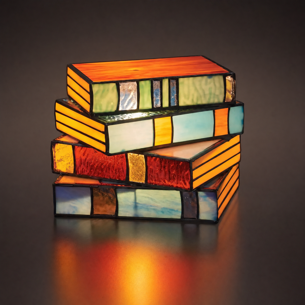 Chapter Stained Glass Book-Stack Table Lamp, view 4