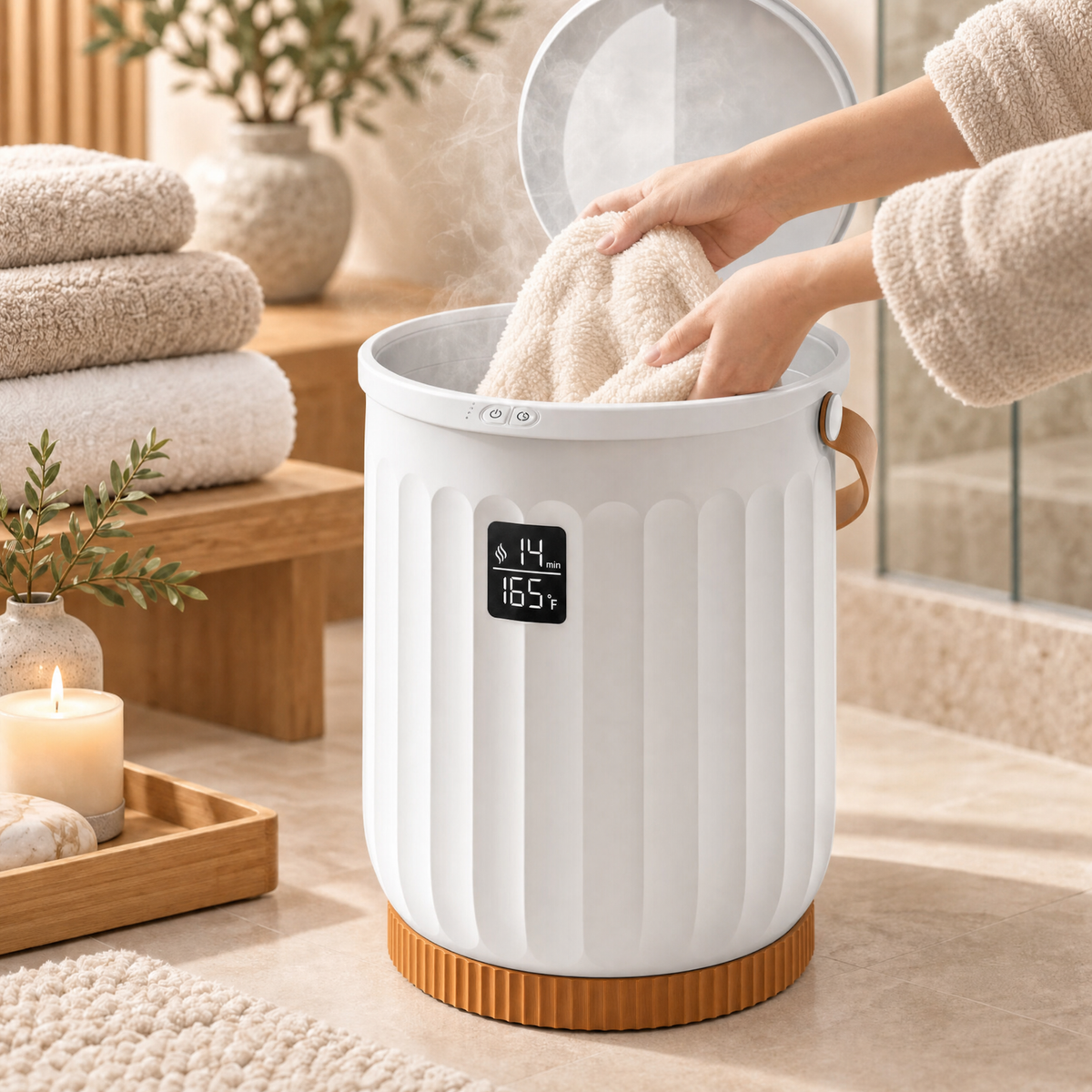 Steamhaven Electric Towel Warmer with Digital Timer & Aromatherapy, view 3