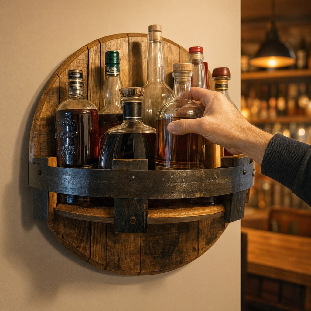 Caskwood Reclaimed-Style Barrel Wall Shelf, view 4