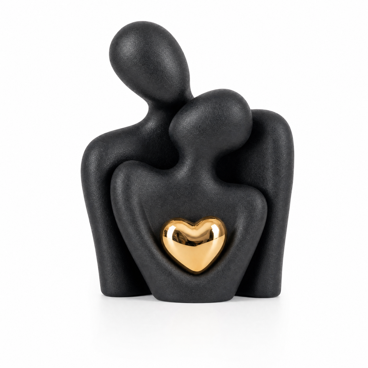 Twinsoul Elegant Ceramic Couple Figurine with Gold Heart Accent in Black