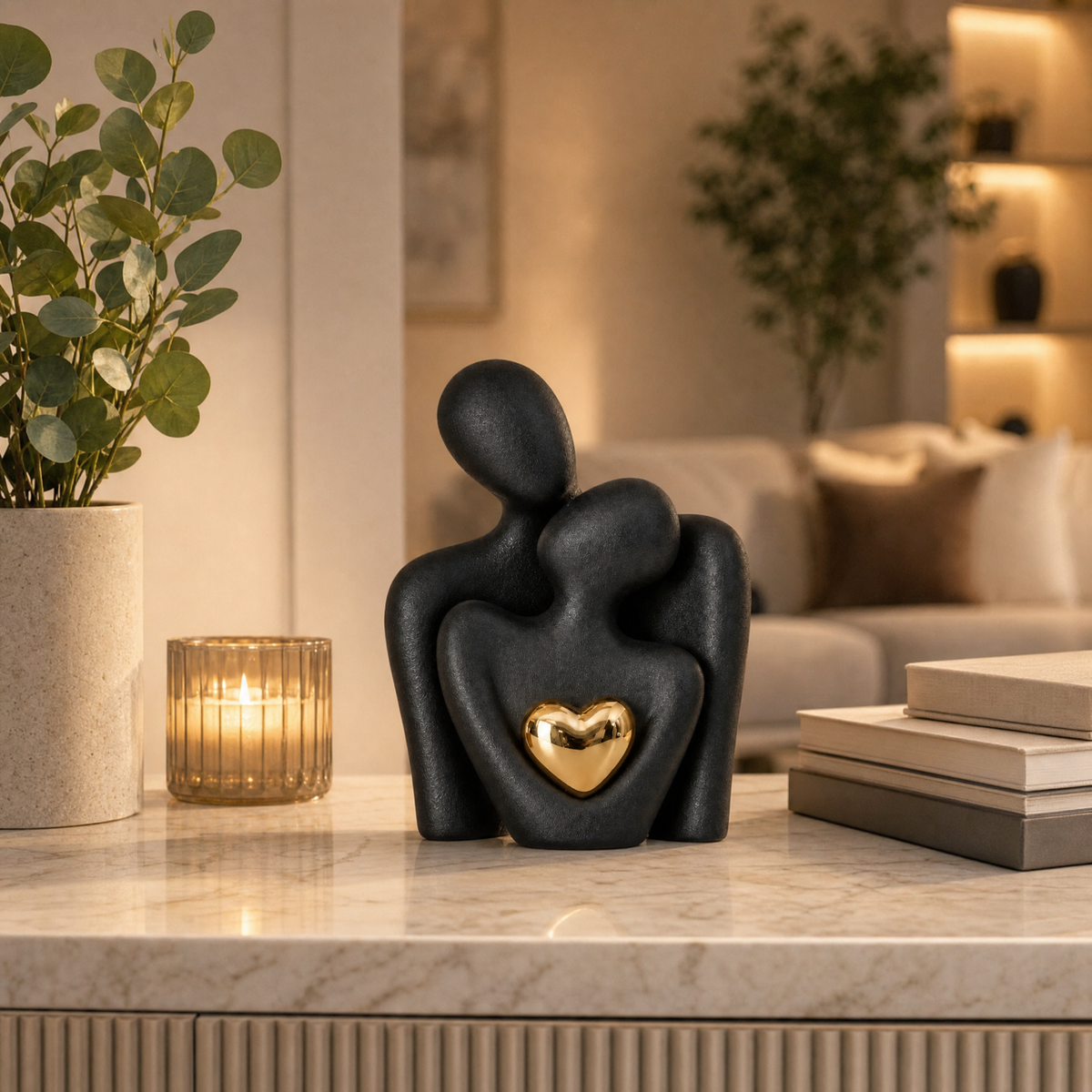 Twinsoul Elegant Ceramic Couple Figurine with Gold Heart Accent
