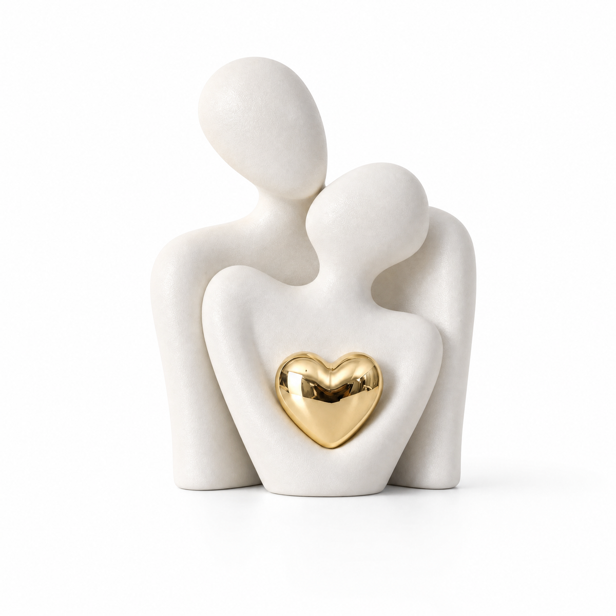 Twinsoul Elegant Ceramic Couple Figurine with Gold Heart Accent in White