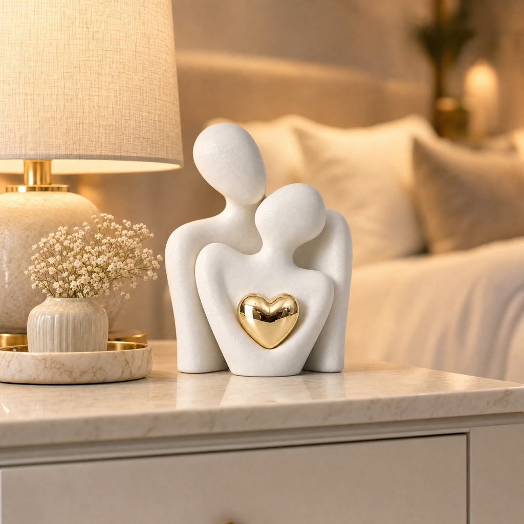 Twinsoul Elegant Ceramic Couple Figurine with Gold Heart Accent, view 5
