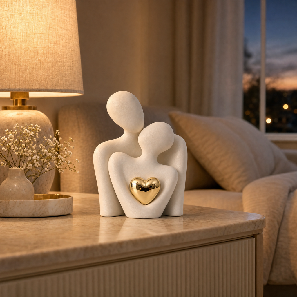 Twinsoul Elegant Ceramic Couple Figurine with Gold Heart Accent, view 4