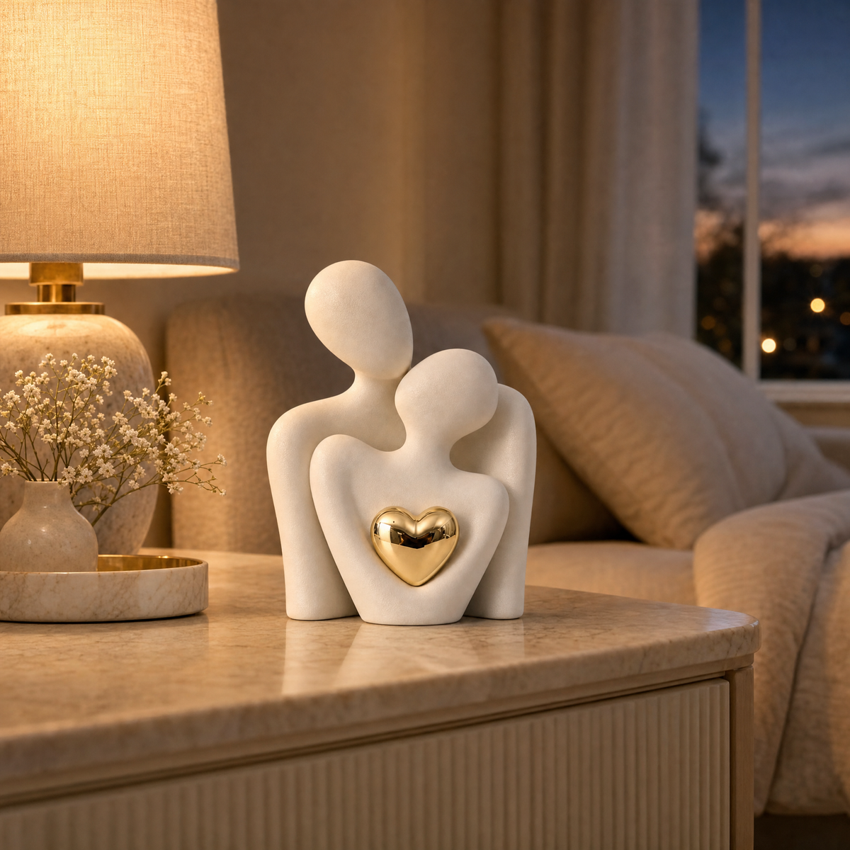 Twinsoul Elegant Ceramic Couple Figurine with Gold Heart Accent, view 4
