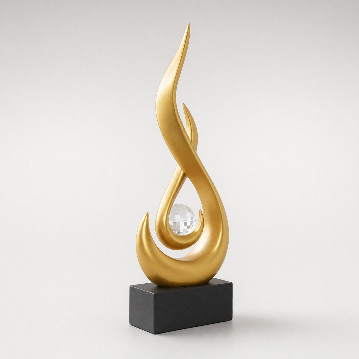 Emberform Abstract Gold Flame Sculpture with Crystal Ball Accent, view 4