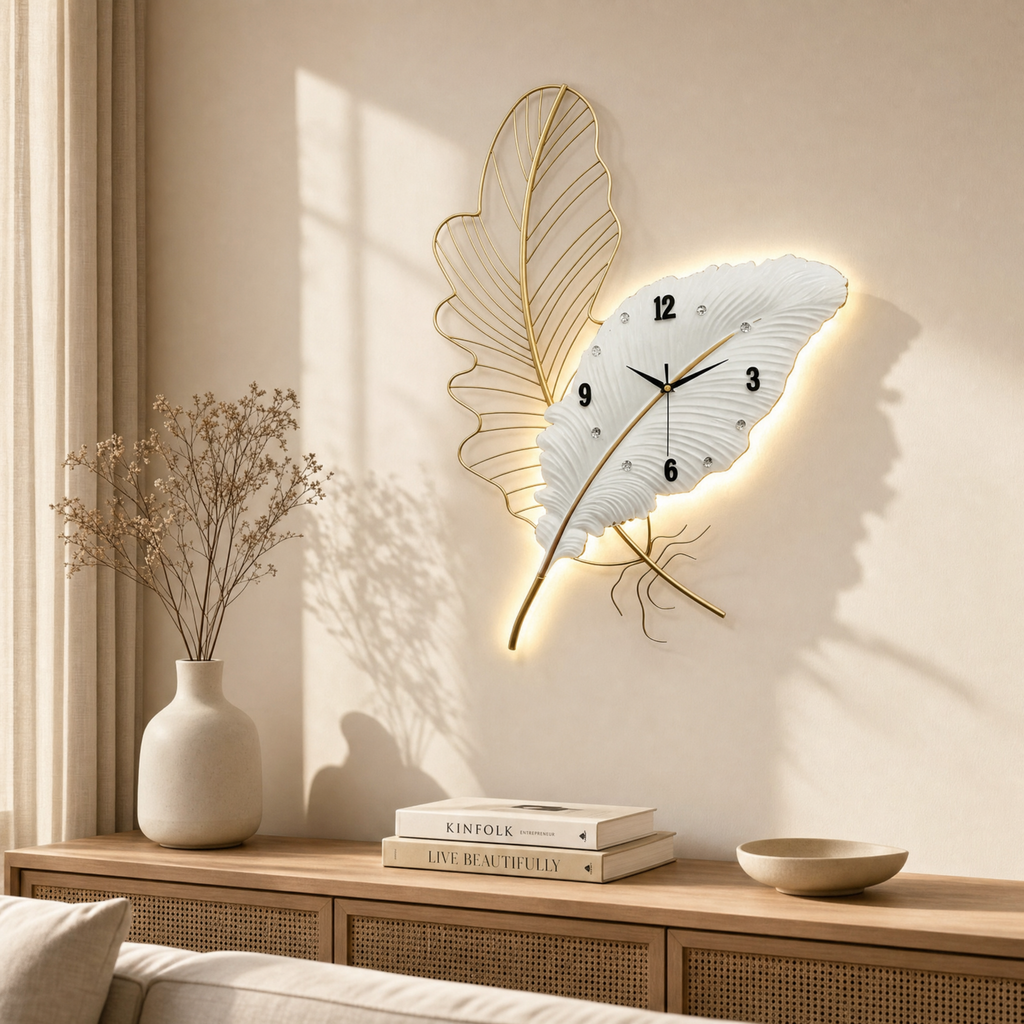 Featherglow Decorative Feather Wall Clock with LED Backlight