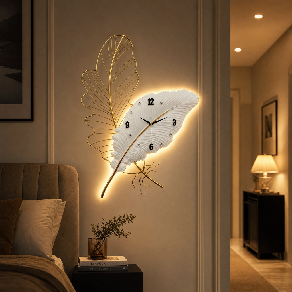 Featherglow Decorative Feather Wall Clock with LED Backlight, view 3