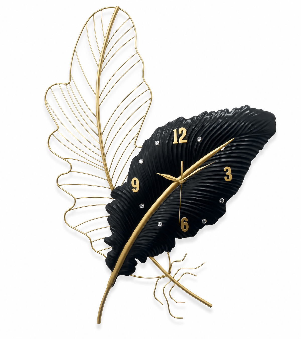 Featherglow Decorative Feather Wall Clock with LED Backlight in Black
