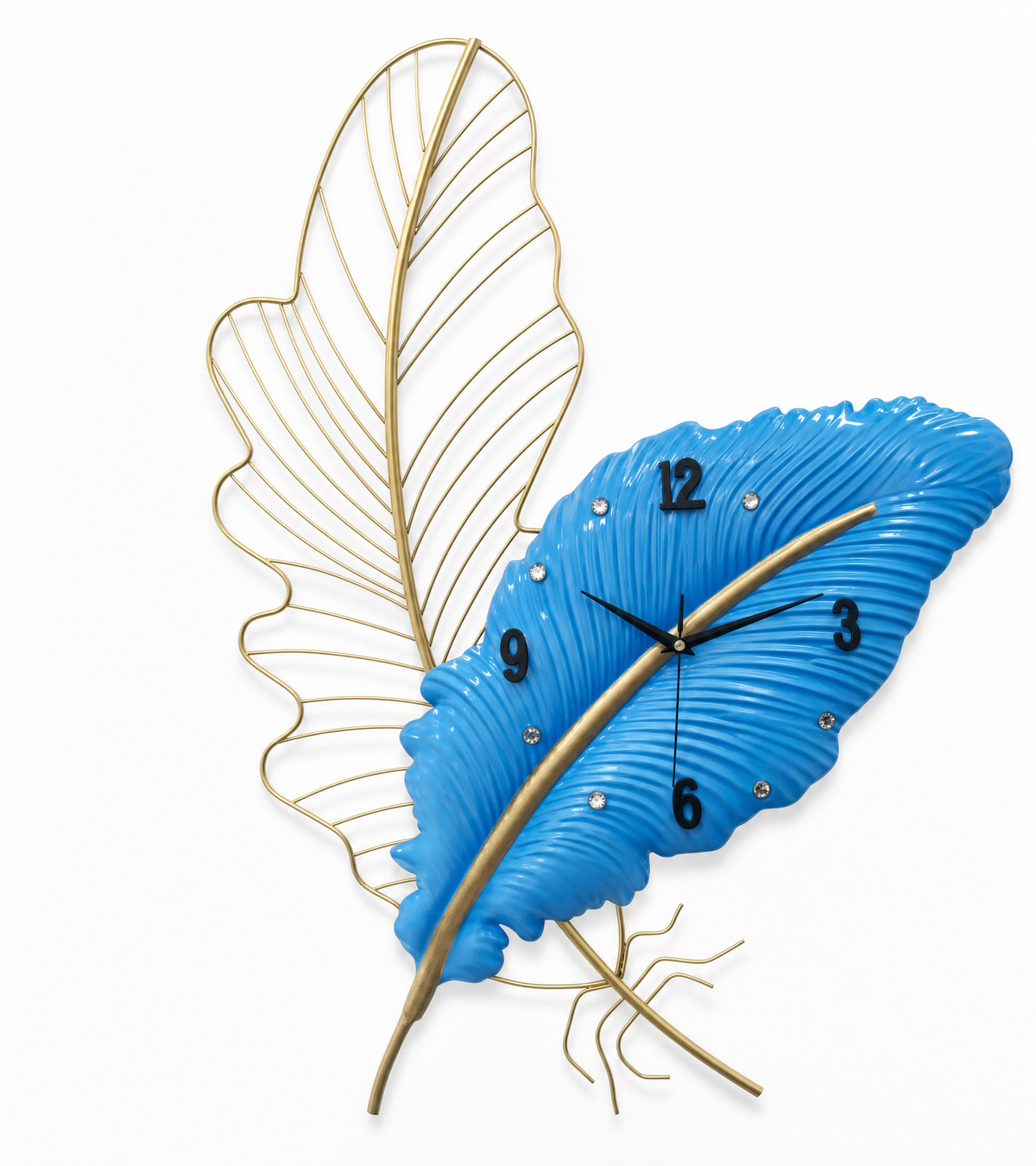 Featherglow Decorative Feather Wall Clock with LED Backlight in Blue