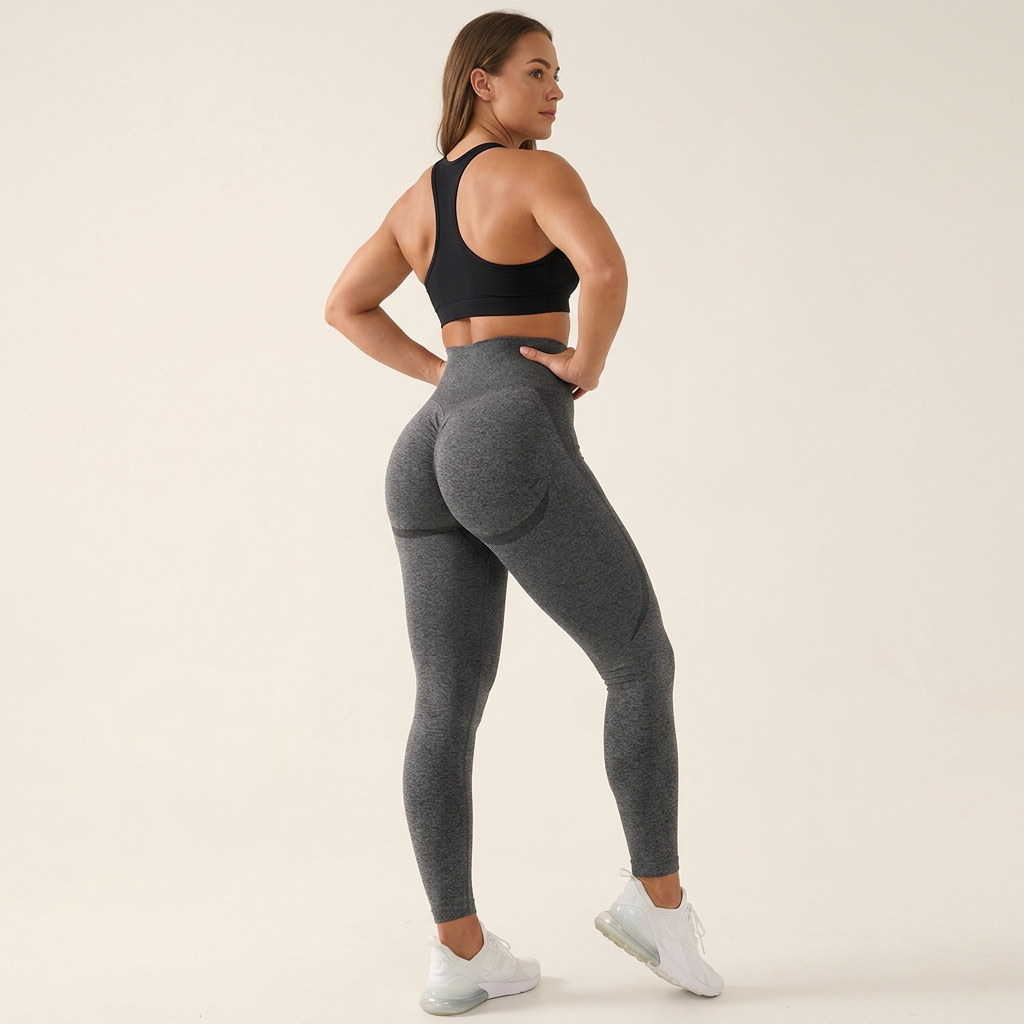 Woman wearing black seamless scrunch high waist leggings