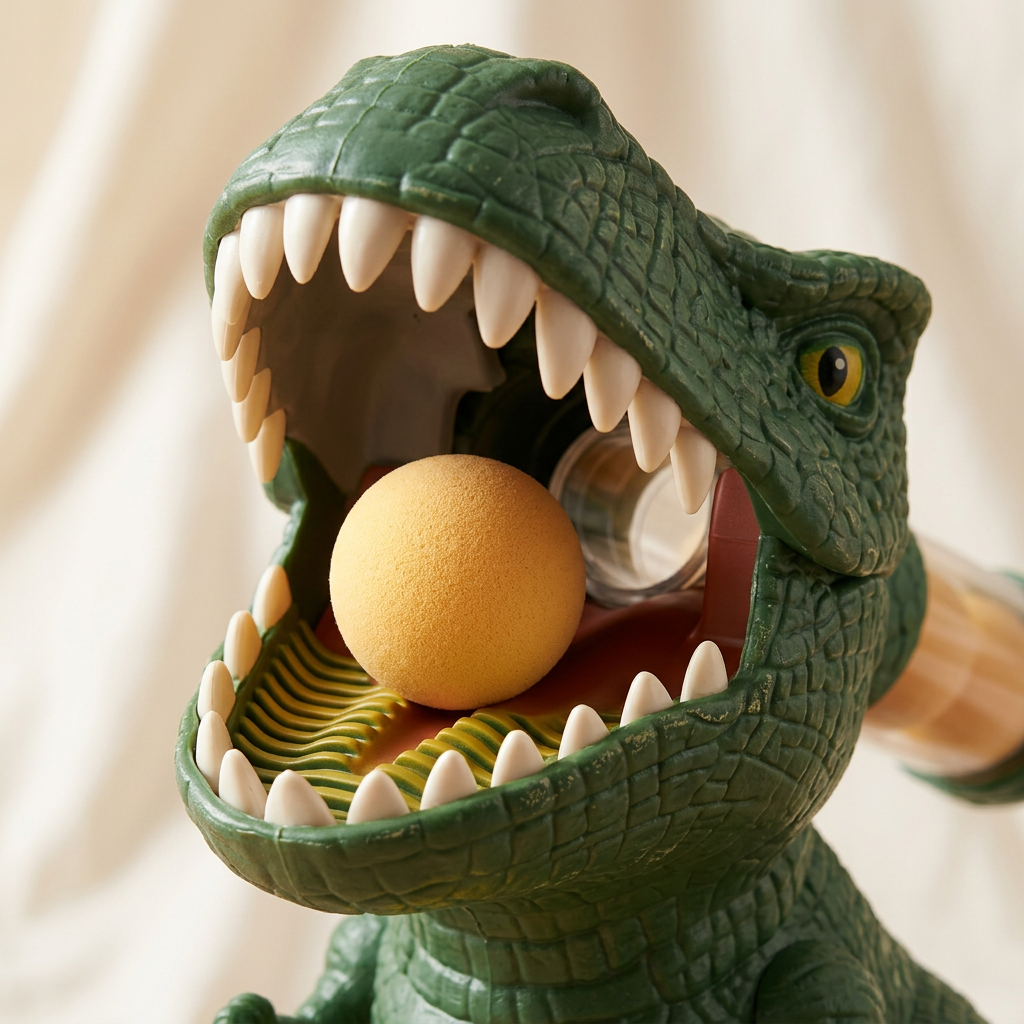 Close-up of the dinosaur blaster and foam ball