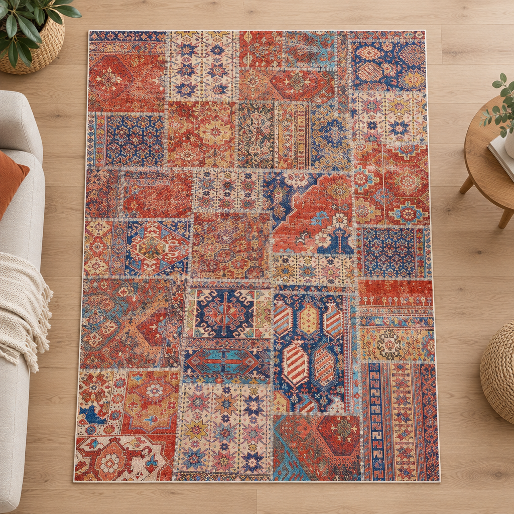 Ashbury vintage-style distressed area rug in beige, top view