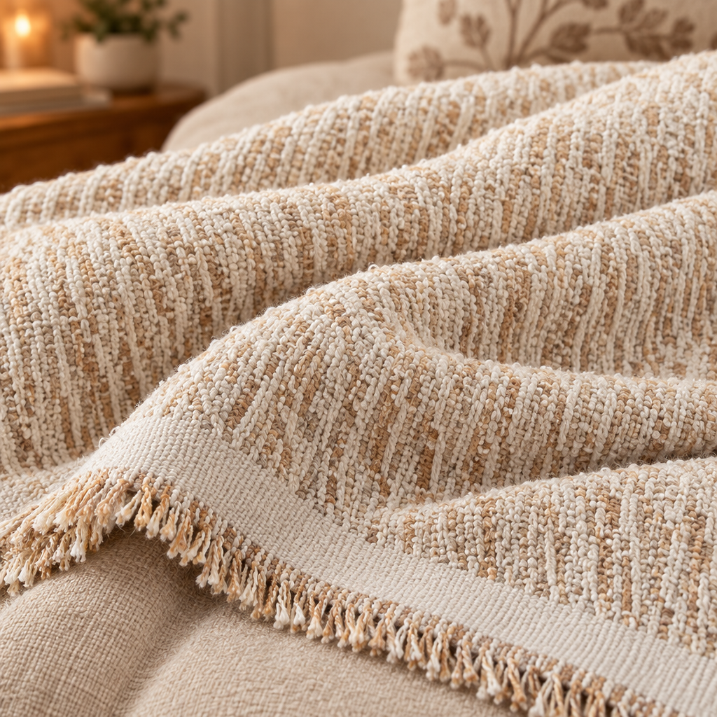 Close-up of the soft woven chenille texture