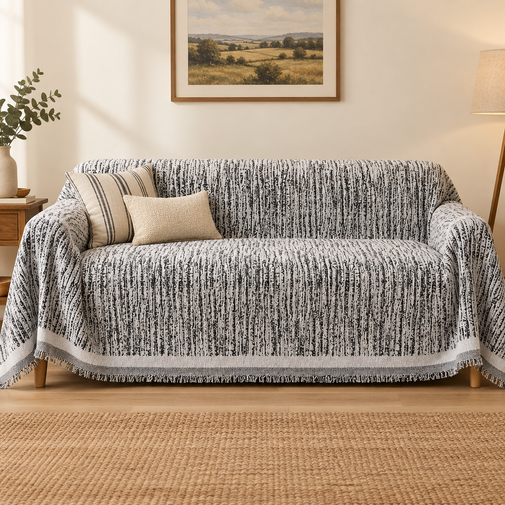 Kendal textured chenille sofa throw cover in black