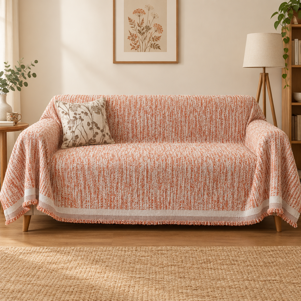 Kendal textured chenille sofa throw cover in terracotta