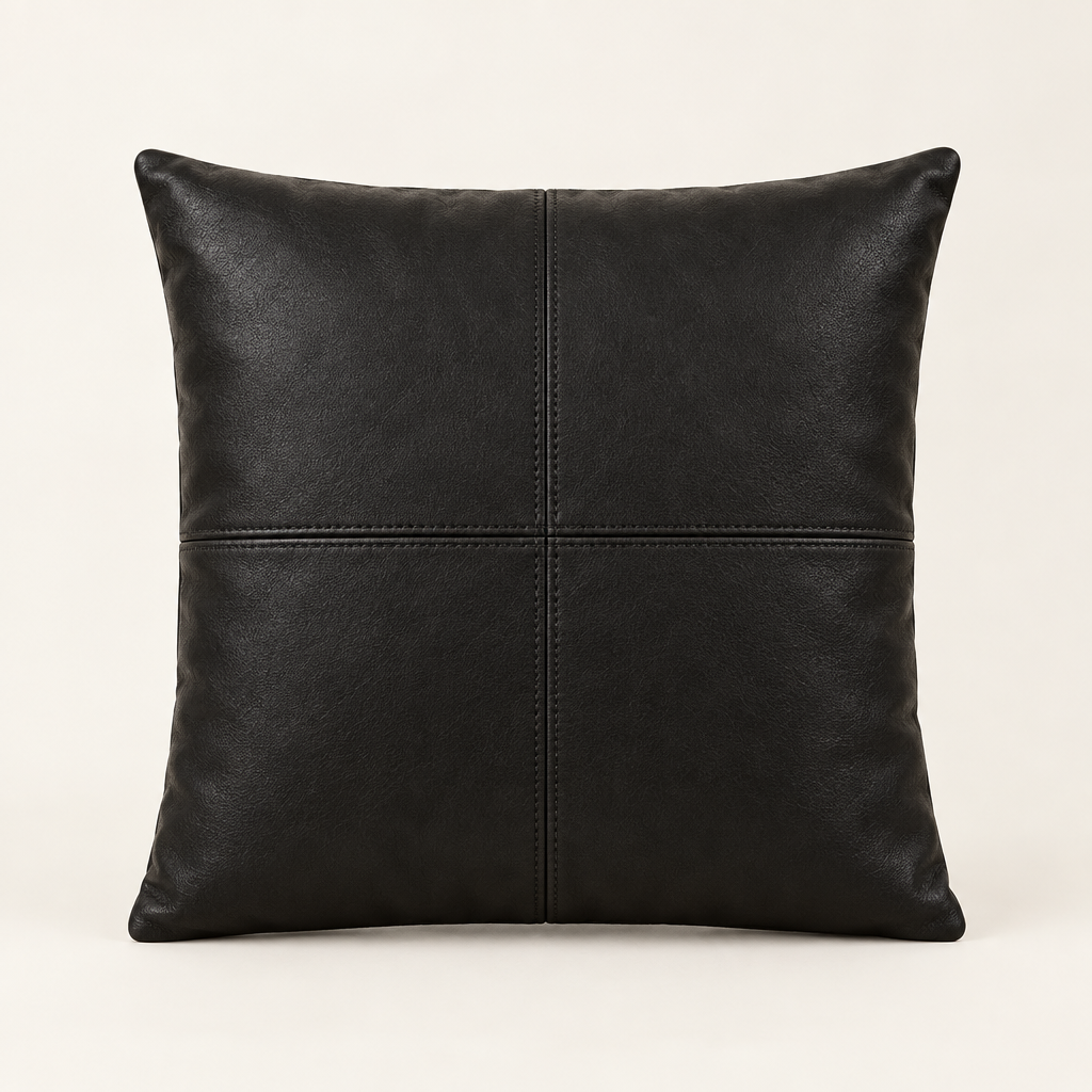 Hadley faux leather cushion cover in black, 45 x 45 cm