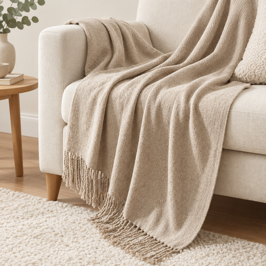 Rowan knitted throw blanket in khaki