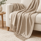 Rowan knitted throw blanket in khaki