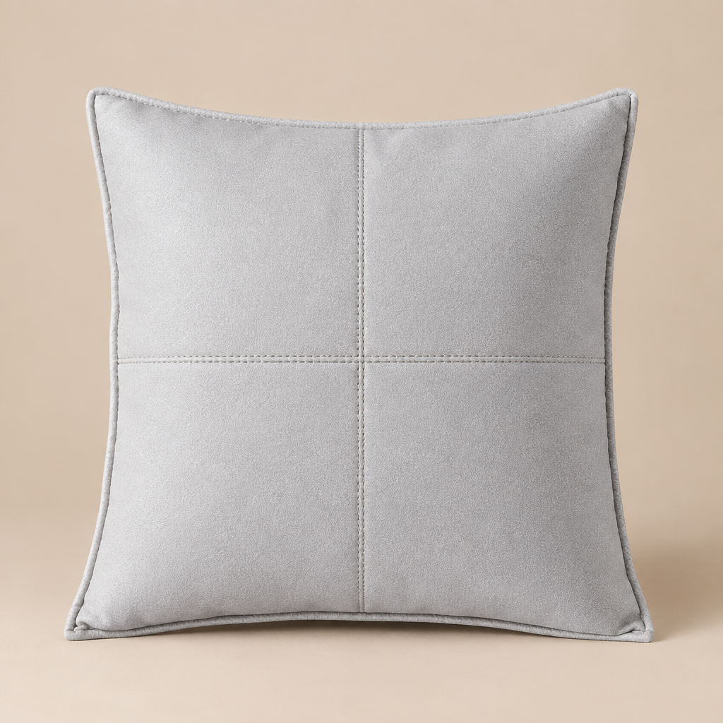Hadley faux leather cushion cover in grey / white